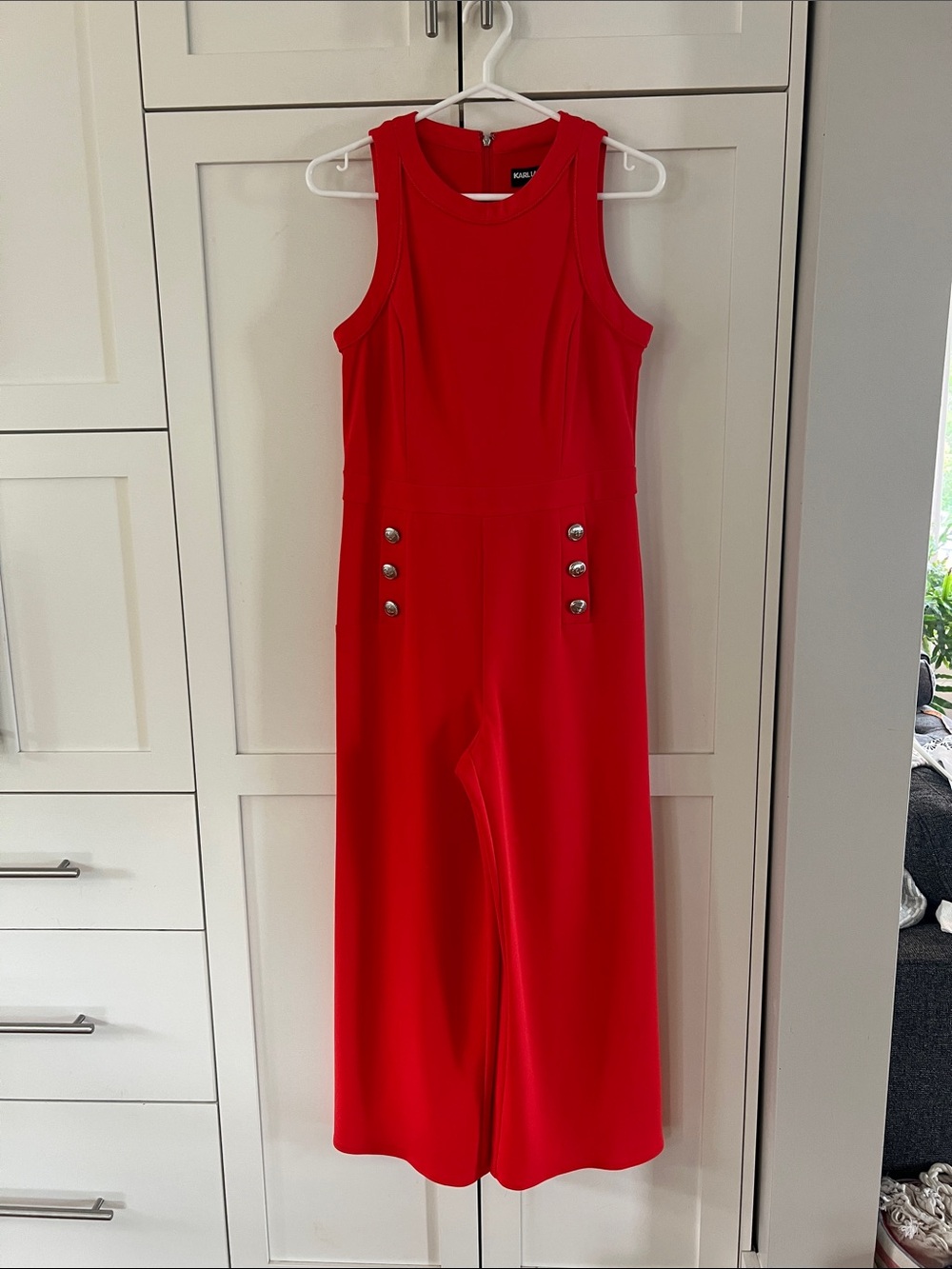 Karl Lagerfeld Vibrant Orange Sleeveless Wide-Leg Jumpsuit size 4